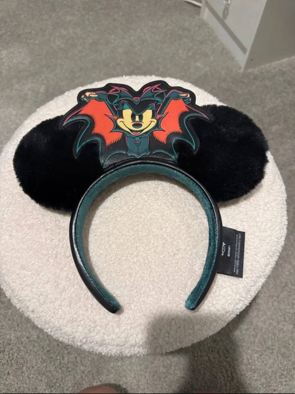 Disney Black Faux Fur Bat Ear Headband with Orange & Yellow Graphic